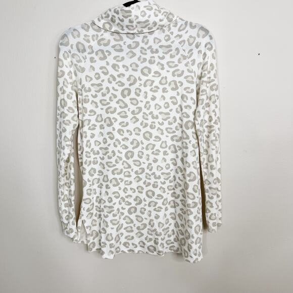 Gibson Look Leopard Cowl Neck Sweater Oatmeal Cream Pink XSmall XS Womens - Picture 2 of 9